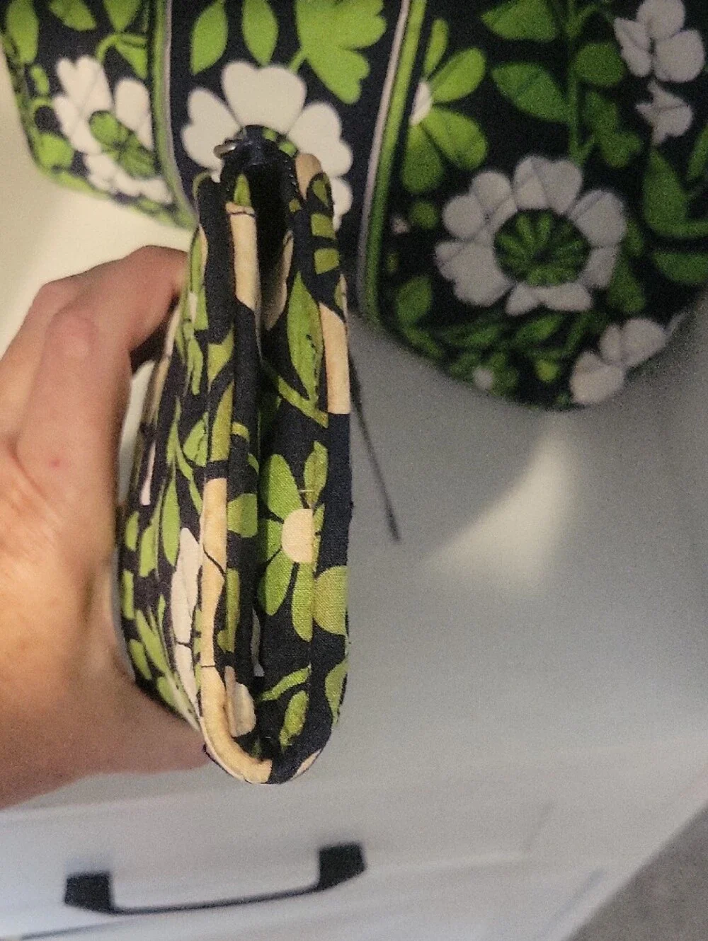 Vera Bradley Quilted Floral Cosmetic Bag and Wristlett - Green, Black & Cream